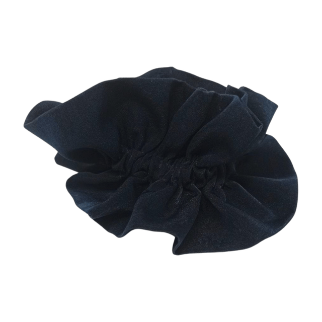 Chouchou à volants en satin upcyclé - bleu marine 