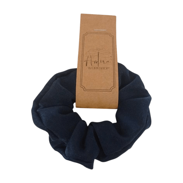Chouchou classique en satin upcyclé - bleu marine 