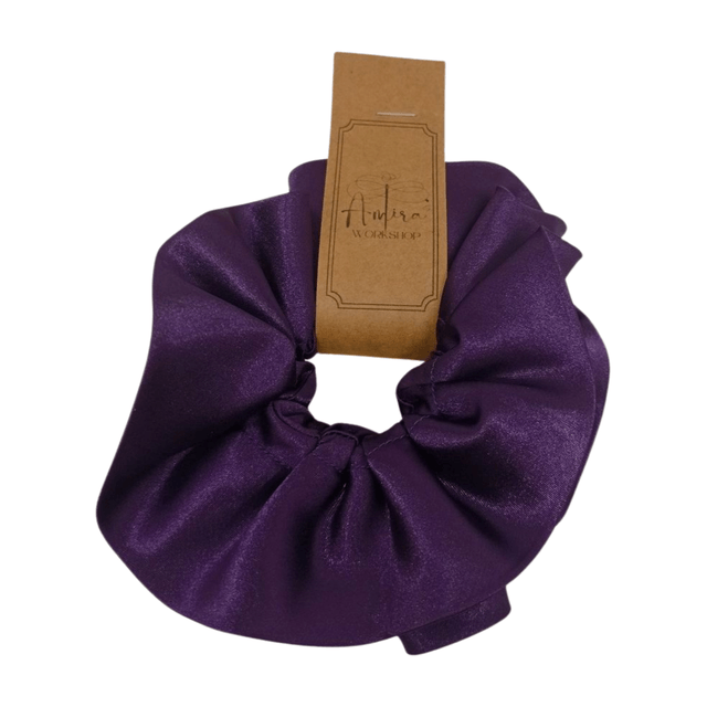Chouchou à volants en satin upcyclé - violet 