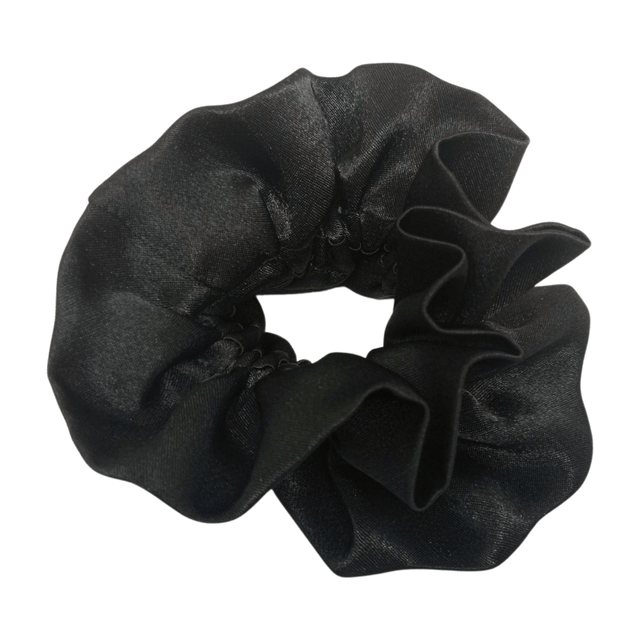 Chouchou à volants en satin upcyclé - noir