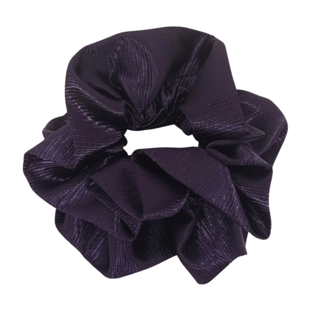 Chouchou à volants en satin upcyclé - violet texturé 