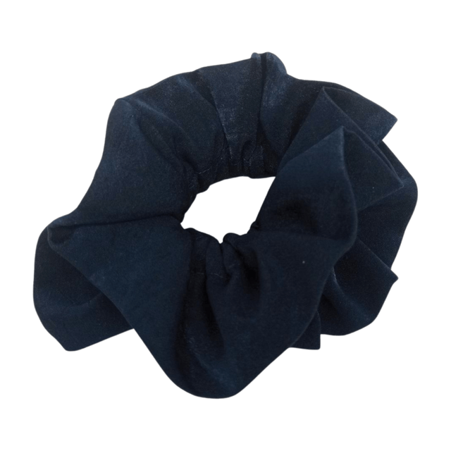 Chouchou à volants en satin upcyclé - bleu marine 