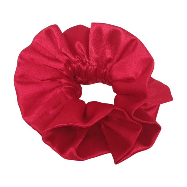 Chouchou à volants en satin upcyclé - rouge 