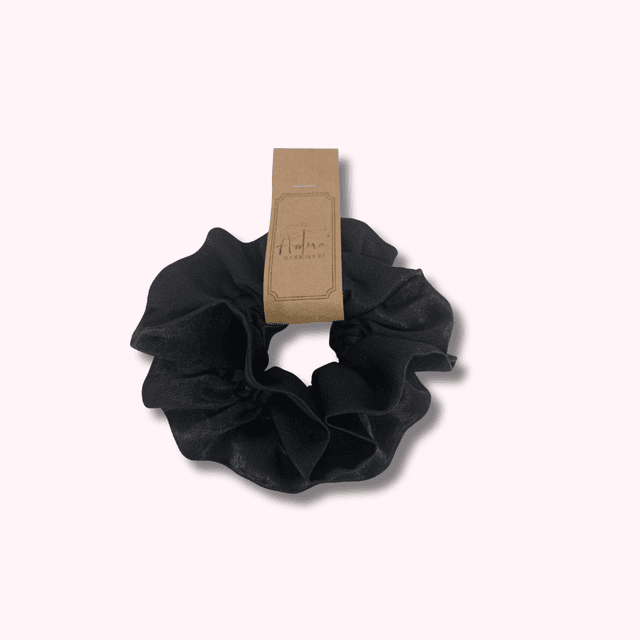 Chouchou à volants en satin upcyclé - noir