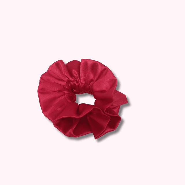Chouchou à volants en satin upcyclé - rouge 