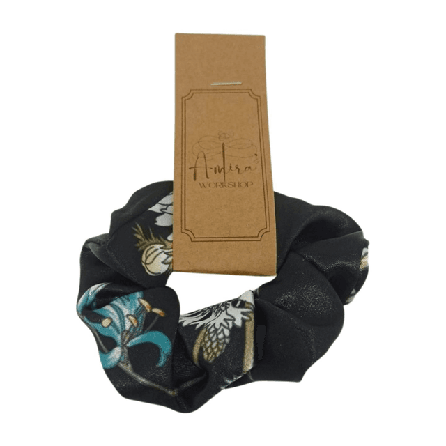 Chouchou classique en satin upcyclé - imprimé floral