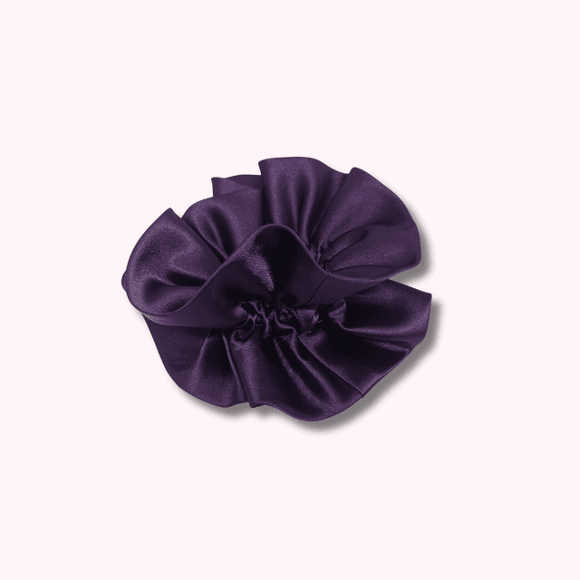 Chouchou à volants en satin upcyclé - violet 