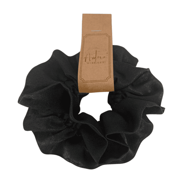 Chouchou à volants en satin upcyclé - noir