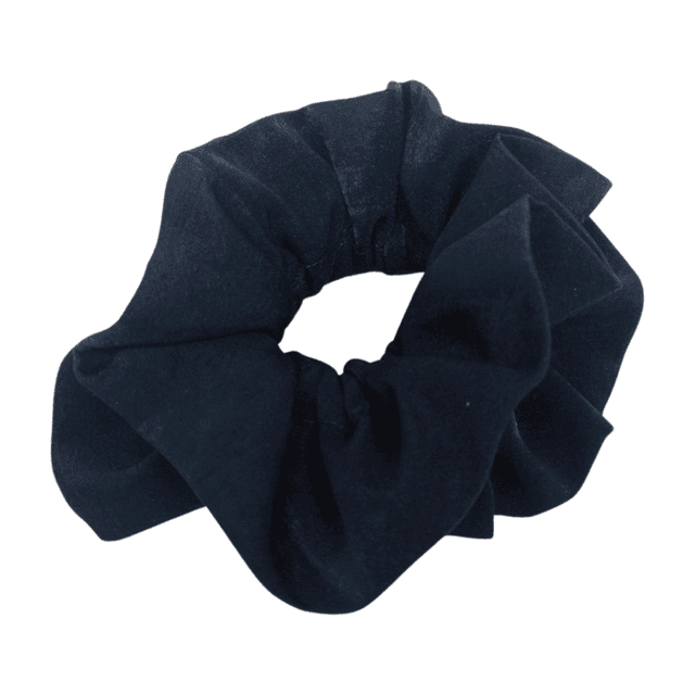 Chouchou à volants en satin upcyclé - bleu marine 